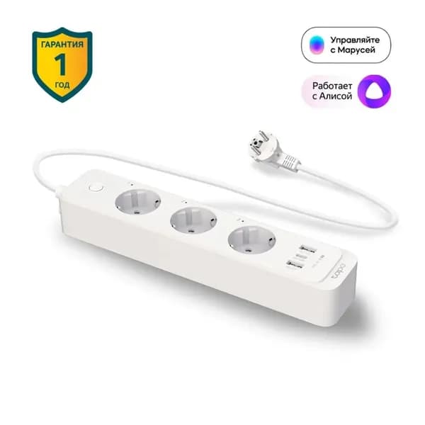 TP-Link Tapo P300 3-х разъемная, 2 USB, 1 Type-C Wi-Fi умная розетка
