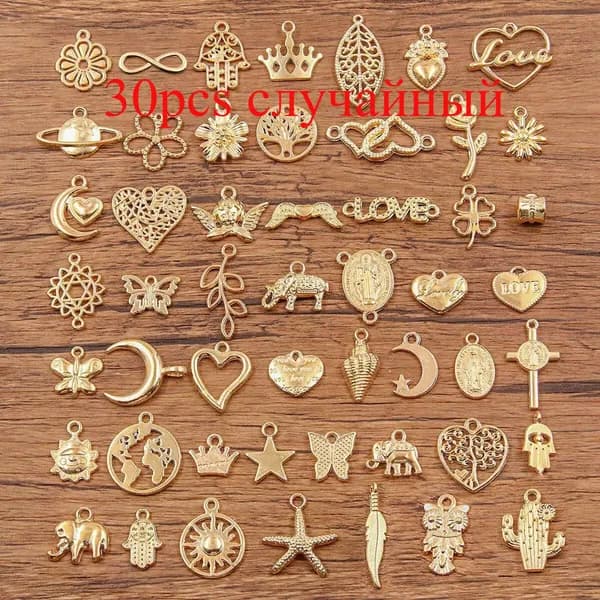 Золотая подвеска в виде любви к животным и растениям 30pcs