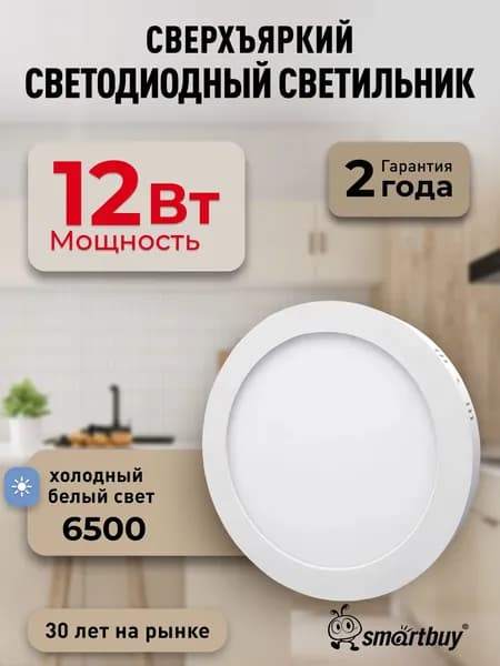 Накладной (LED) светильник Smartbuy Round SDL -12w/6500K/IP40 (SBL-RSDL-12-65K)