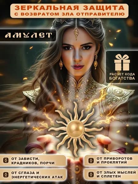 Амулет(магическое зеркало) ЗЕРКАЛЬНАЯ ЗАЩИТА с возвратом зла недоброжелателям. Расчет кода богатства в подарок. оберег талисман