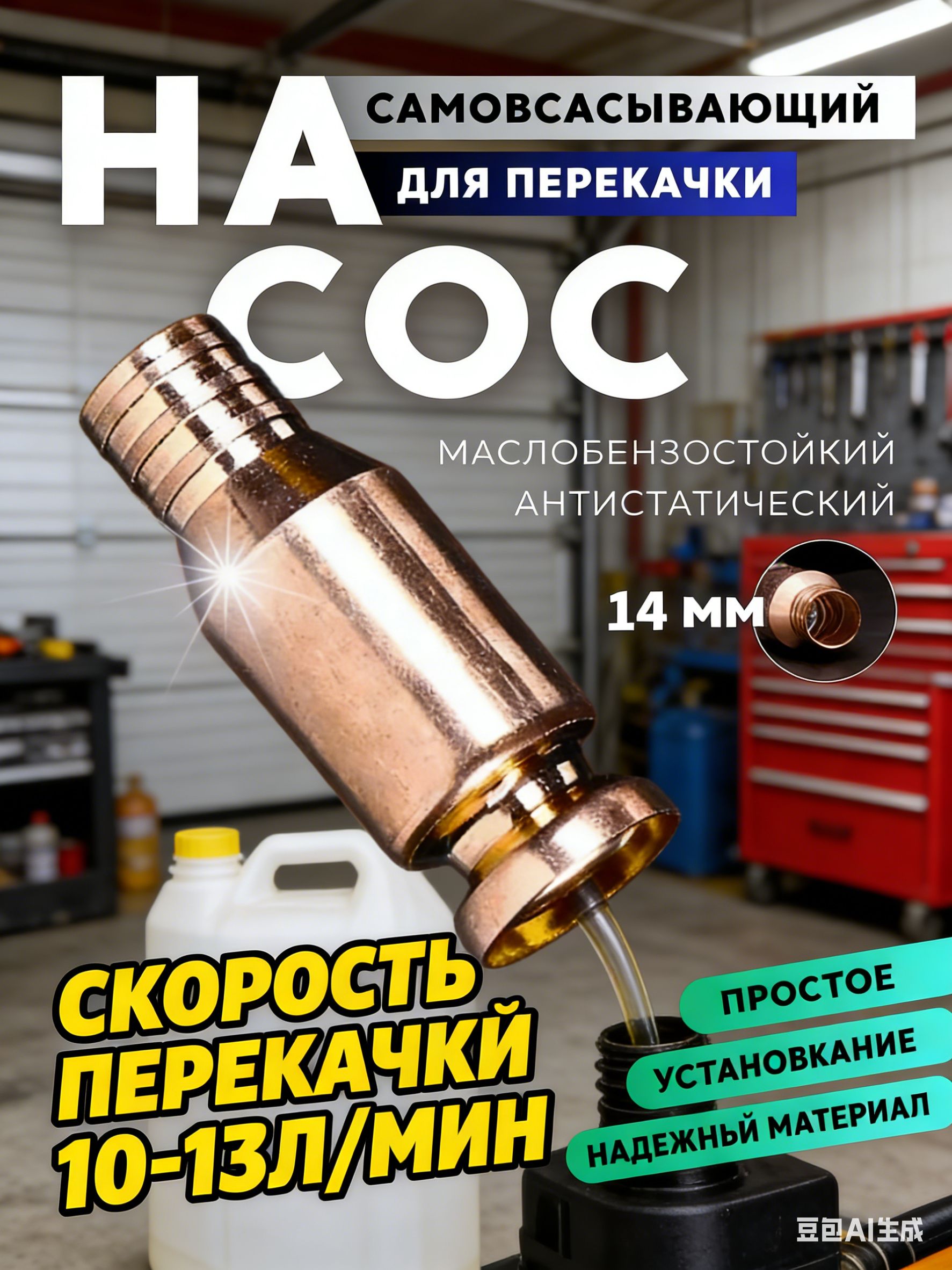 Самовсасывающий насос для перекачки и слива топлива, бензина, воды, жидкостей