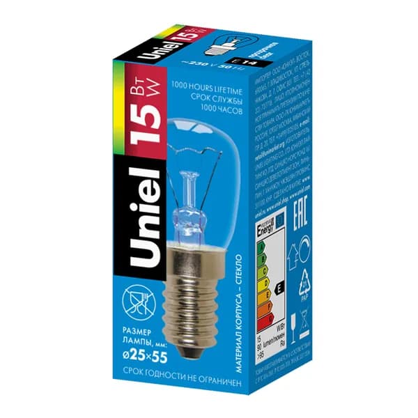 Uniel лампа накаливания для холодильников ПШ E14 15W прозрачная IL-F25-CL-15/E14