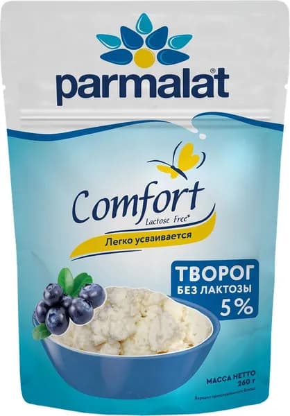 Творог рассыпчатый PARMALAT Comfort без лактозы 5%, без змж, 260г