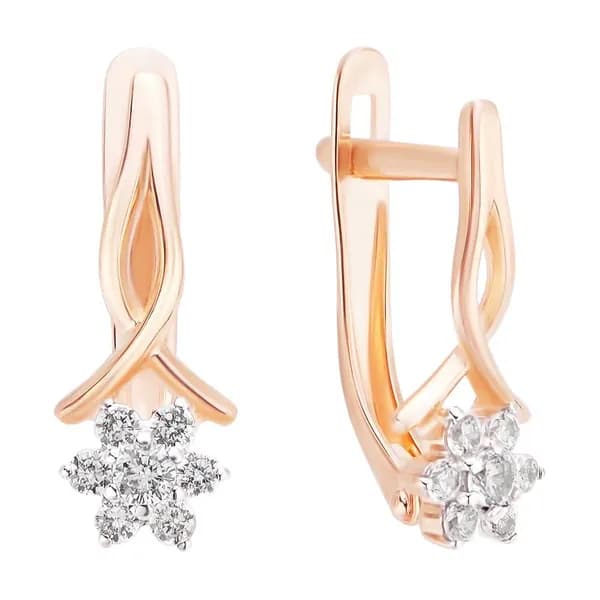 Серьги женские с фианитами из красного золота 375 пробы 585GOLD