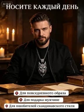 Подвеска волк со скандинавскими рунами викинг