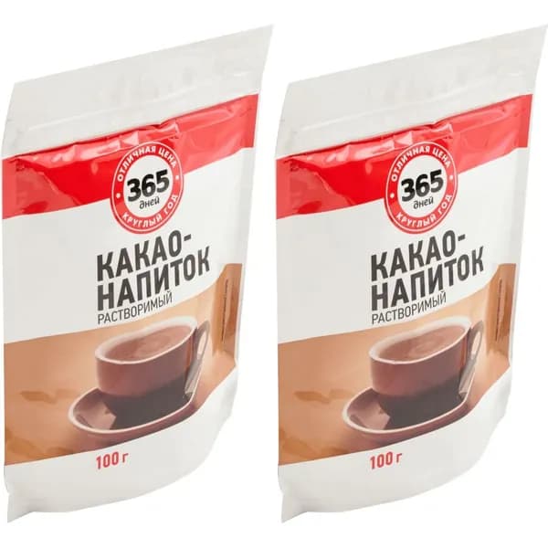 Какао-напиток 365 дней растворимый 100 г, набор: 2 штуки