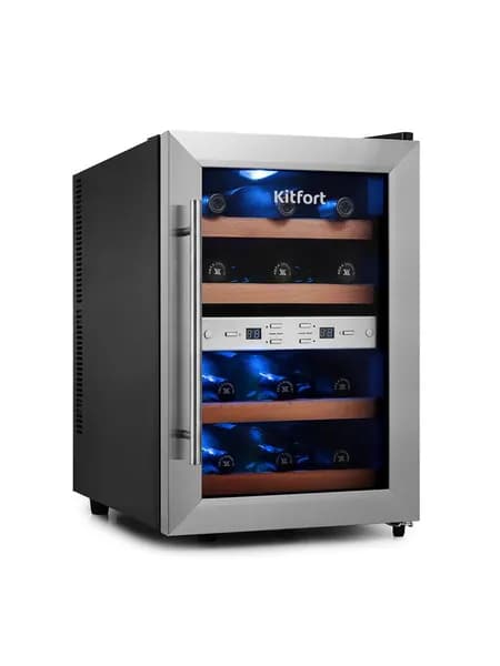 Винный шкаф Kitfort КТ-2404, 12 бутылок, черный, две камеры, индивидуальный температурный режим в каждой камере