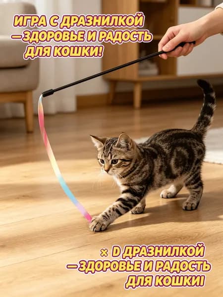 Дразнилка для кошек с радужной лентой, игрушка для активных игр