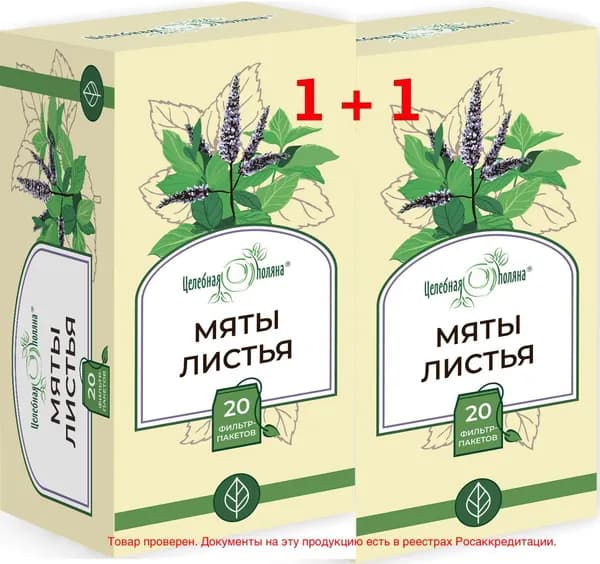 Мяты листья Биологически активная добавка к пище "Целебная поляна" ф/п 1,5г 2 пачки/ 40 пакетиков Фитосбор, фиточай, Чайный напиток травяной, травяной сбор