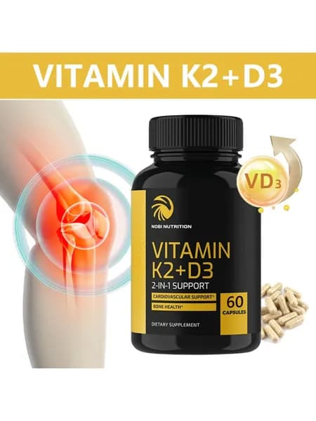 Комплекс витаминов D3 + K2 MK7 для вегетарианцев от Nobi Nutrition, поддерживает здоровье костей, суставов и сердечно-сосудистой системы, 60 капсул.