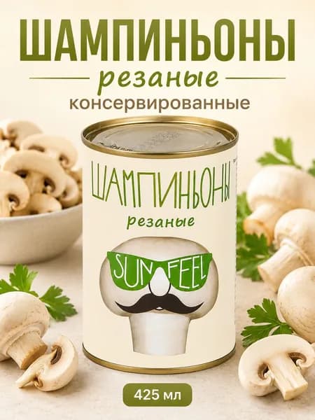 Шампиньоны резаные консервированные 425 мл "SunFeeL", 1 банка