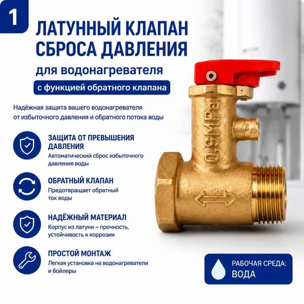 Клапан сброса давления 0.9 MPa для водонагревателя G1/2 с обратным клапаном
