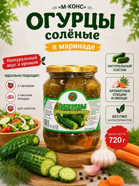 Огурцы солёные в маринаде, 720 г