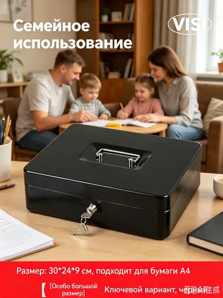 Ящик для денег, коробка для ценностей, мини сейф для хранения документов, шкатулка с замком 90х240х300 мм