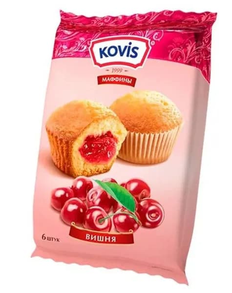 Kovis Мини-маффины с фрукт.-ягодной нач. вишня, 200 гр, 1 уп