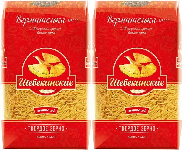 Макаронные изделия Шебекинские No 111 Вермишелька из твердых сортов пшеницы 450 г, комплект: 2 упаковки