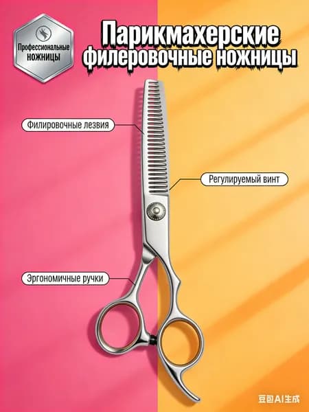 Профессиональные ножницы для филировки 17.2 см, износостойкий металл, 1 шт, для парикмахерских работ