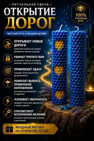 Магическая свеча Открытие дорог,восковая программная свеча с травами Помогает активировать движение во всех сферах жизни (работа, финансы, личные отношения).