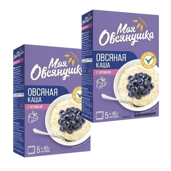 Овсяная каша с черникой без варки Моя Овсянушка, 5 пак * 40гр х 2 коробки