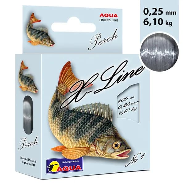 Леска для рыбалки AQUA X-Line Perch (Окунь) 0,25mm 100m, цвет - серо-стальной, test - 6,10kg