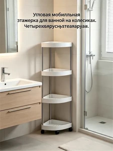Этажерка угловая белая пяти ярусная для ванны и кухни