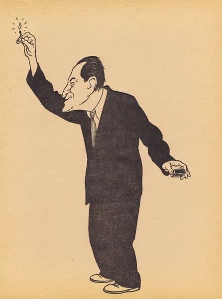 Писатель Валентин Петрович Катаев. Портрет, карикатура, шарж. Антикварная цинкография. СССР, 1956 г.