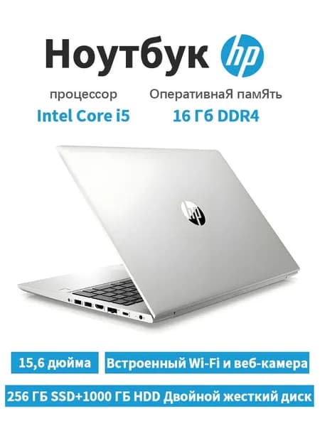 HP Ноутбук 15.6", Intel Core i5-8250U, RAM 16 ГБ, HDD, SSD 256 ГБ, Intel HD Graphics, Windows Pro, серебристый, Английская раскладка
