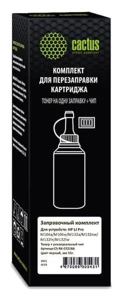 Тонер Cactus CS-RK-CF218A черный, флакон, в упаковке 1 x 55грамм, для принтера HP LJ Pro M104/M132