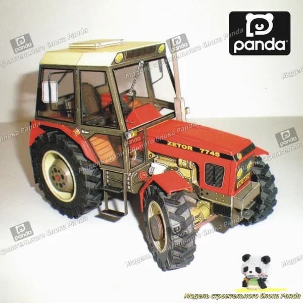 1:32, чешский Zetor 7745-7211, бумажная модель трактора, сельскохозяйственная техника, вырезка из бумаги своими руками, ручная работа