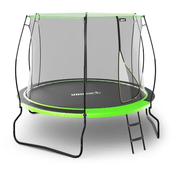 Батут каркасный UNIX Line НЛО / UFO 8 ft, диаметр 244 см, до 150 кг, с внутренней защитной сеткой, для дома и улицы, лестница в комплекте, зеленый