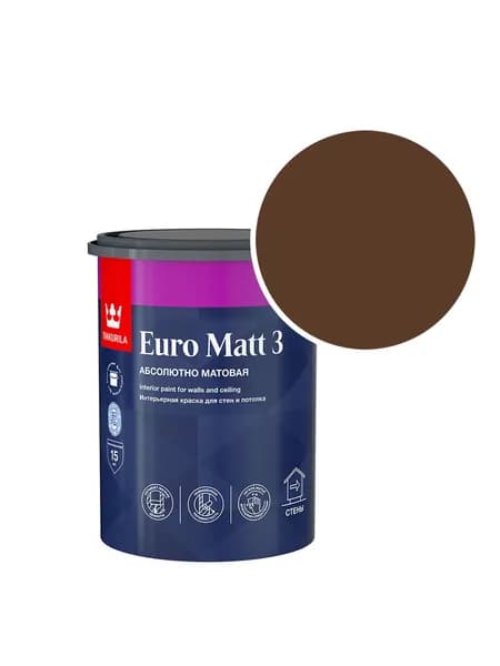 Краска интерьерная Tikkurila/Tikkivala Euro Matt 3 RAL 8011 (Орехово-коричневый - Nut brown) 0,9 л