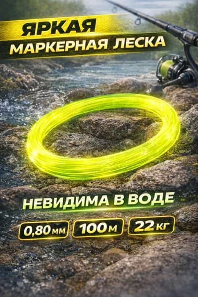 Леска рыболовная маркерная 0.8 мм,100 м, 22 кг, 1шт прочная для карпфишинга, монтажей, дальнего заброса и разметки точки ловли