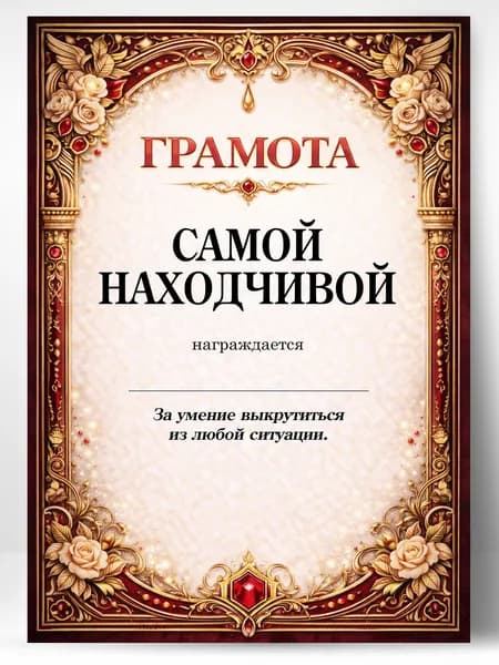 Грамота диплом в подарок - Самой находчивой