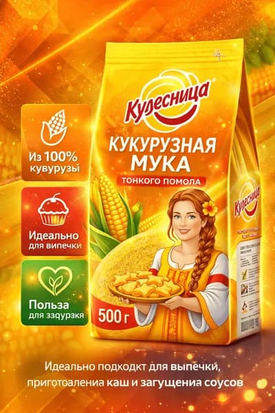 Мука кукурузная КУДЕСНИЦА тонкого помола, 500г