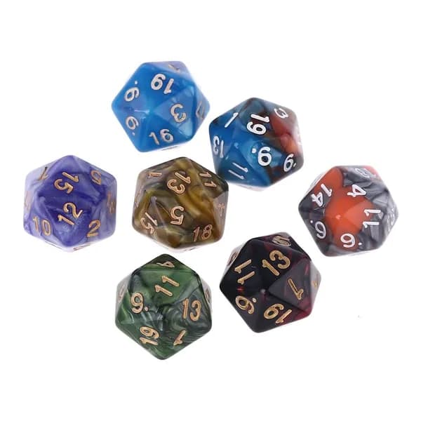 7шт D20 Многогранные Игральные Кости для Ролевых Игр, Мульти
