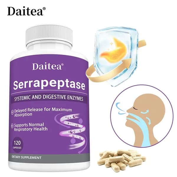 Капсулы Daitea Serine Peptidase содержат системные и пищеварительные ферменты для поддержания нормального здоровья дыхательной системы. 120 капсул.