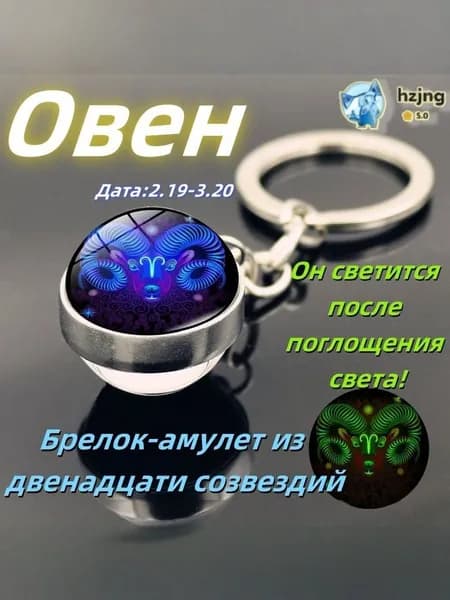 брелок-талисман со знаком зодиака ;светящийся;Брелок для сумки