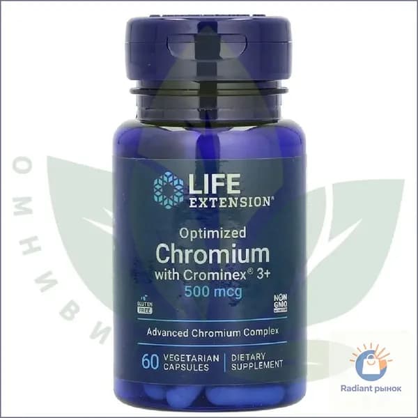 Оптимизированный хром с Crominex 3+, 500 мкг, 60 вегетарианских капсул