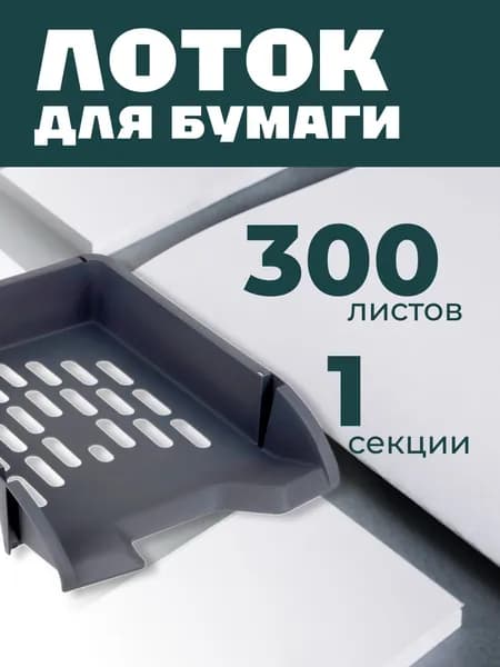 Лоток для бумаг горизонтальный СТАММ "Лидер", серый