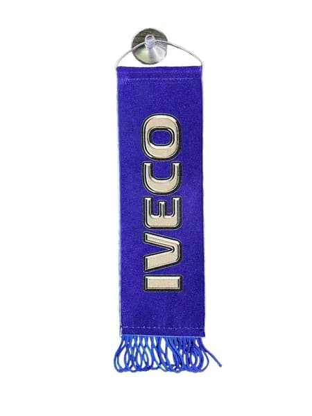 Вымпел IVECO 5.5 х 20 см на присоске синий с бахромой/ аксессуар для грузового авто/ вымпел на присоске в машину