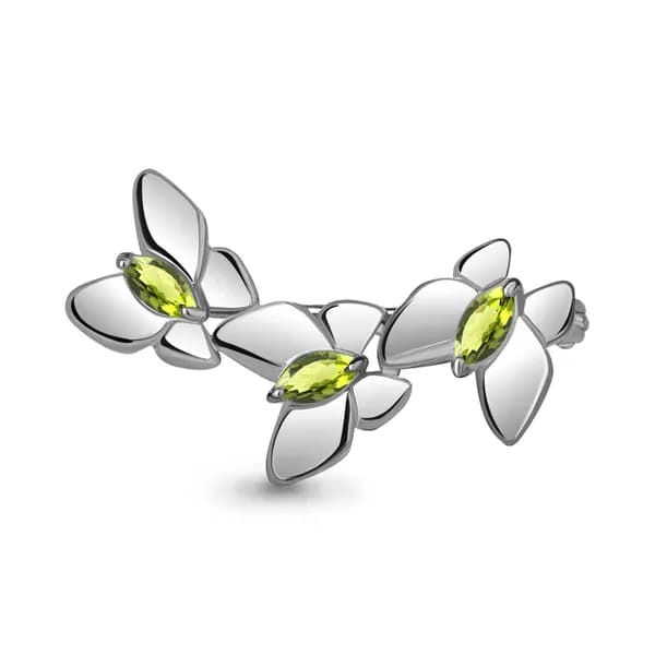 Серебряная брошь DIAMANT-ONLINE с хризолитом 925 пробы