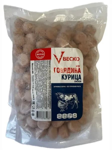 Веско Фрикадельки говядина и курица замороженные, 800г