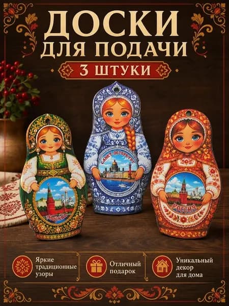 Доски сервировочные, Матрёшки, 3 штуки