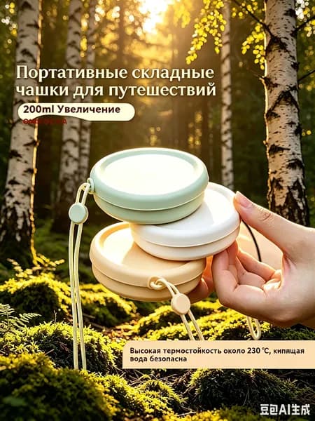 Складной силиконовый стакан для путешествий 1 шт (пищевой, компактный, для кемпинга и гигиены)
