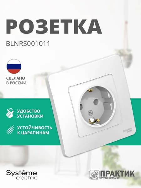 Розетка Blanca Systeme Electric с заземлением без шторок в сборе Белый BLNRS001011