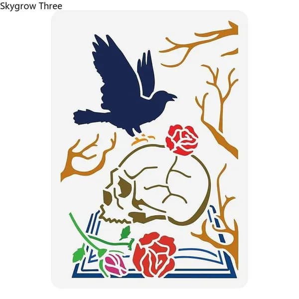 1 шт. Пластиковые трафареты для рисования, шаблоны для рисования на ткани, плитке, напольной мебели, дереве, прямоугольный узор с изображением ворона 29,7 x 21 см