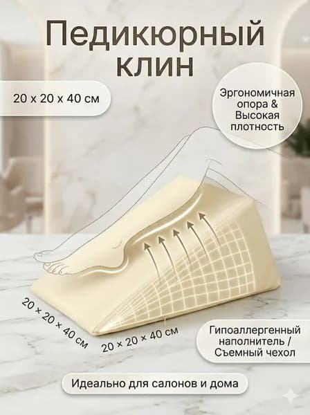 Педикюрный клин 20х20х40 см, подставка для педикюра и маникюра белая подушка под ногу матрас