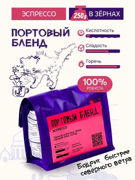 Кофе в зернах Портовый бленд 250г 100% робуста эспрессо