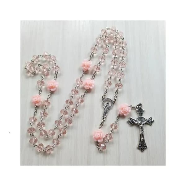Розарий с кристаллами розы и крестом, Розовый