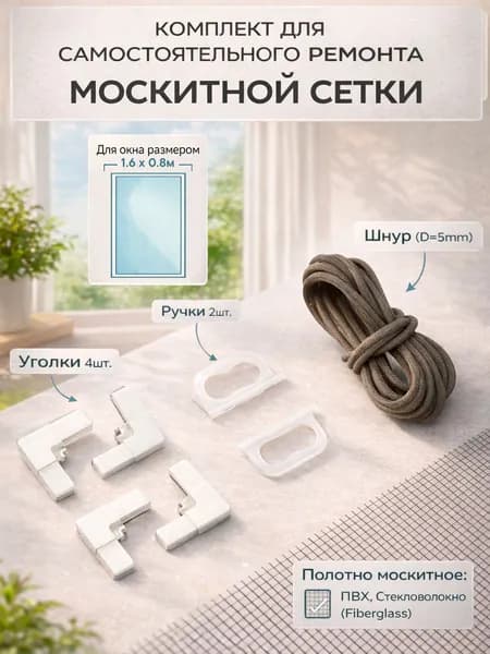 Набор для ремонта москитной сетки. Ремкомплект оконной москитной сетки.1.6х0.8